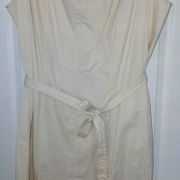 Talbots Shift Midi Dress Stretch Fit & Flare Tie Waist Hidden Back Zip Tan 18W - Picture 4 of 10